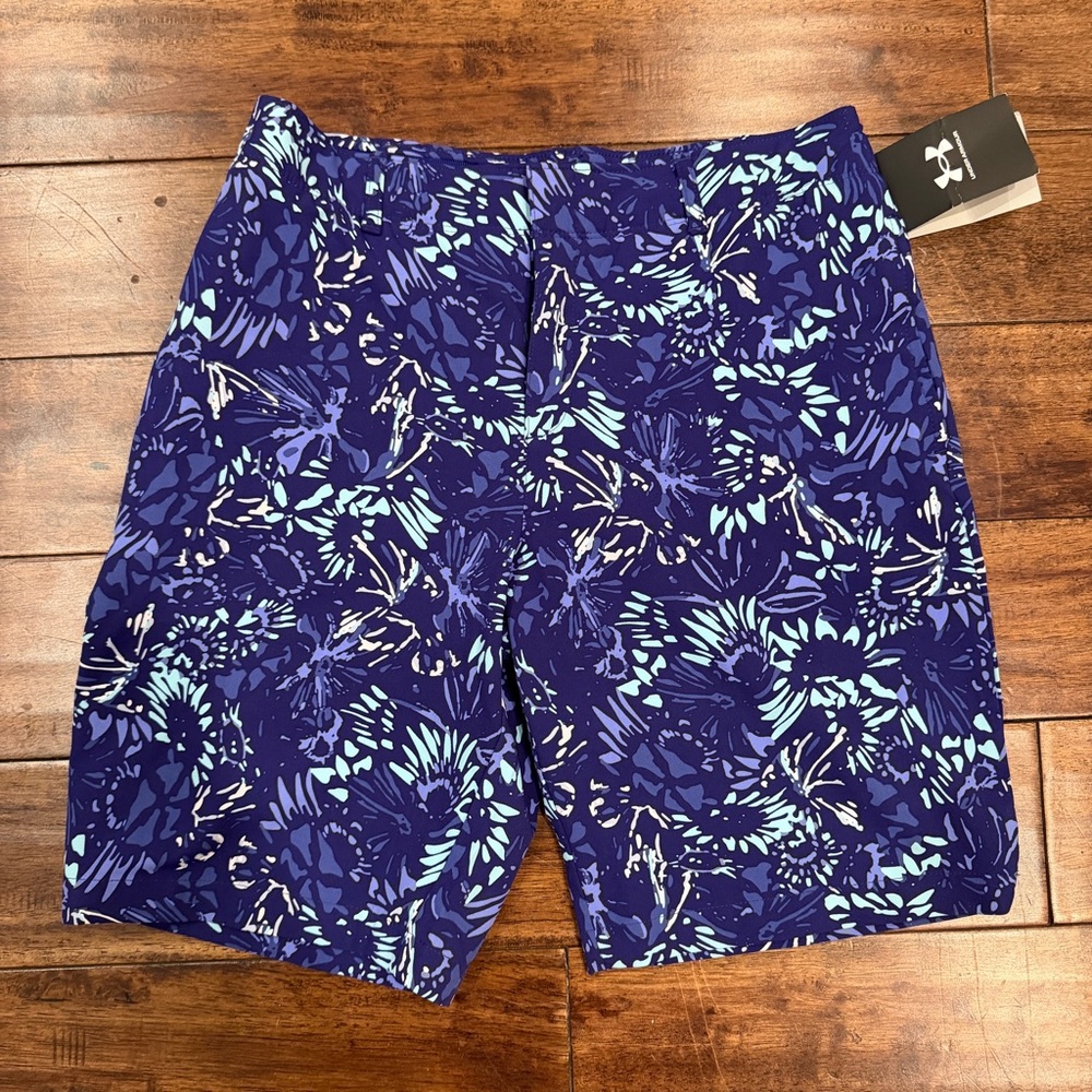 Ladies Under Armour Links Printed 9" Sz 6 Golf Shorts Sonar Blue - Baja Blue NEW